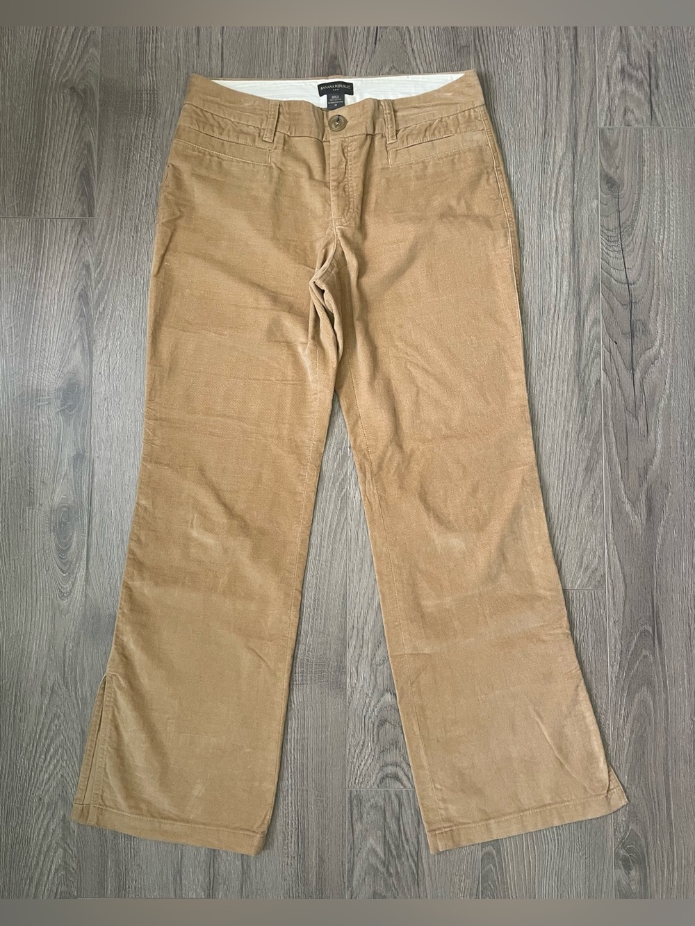 Banana Republic Women Pants 10 Camel 100% Cotton Straight Leg Slit Casual Chic